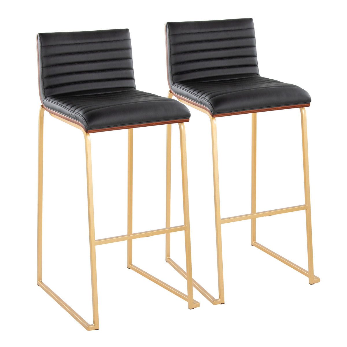 2-pack Mason Mara fixed barstools with black upholstered seats and backs, gold frames on Tampa Home & Garden Store