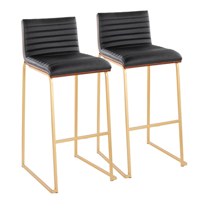 2-pack Mason Mara fixed barstools with black upholstered seats and backs, gold frames on Tampa Home & Garden Store