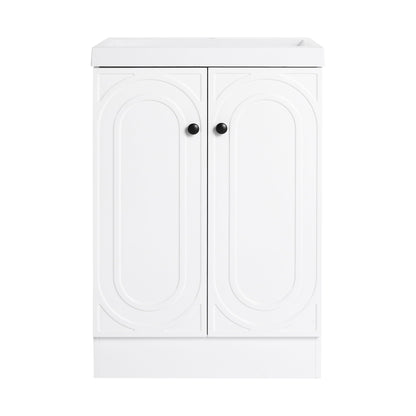 Freestanding bath vanity with resin sink, white double-door cabinet, arched panel doors on Tampa Home & Garden Store