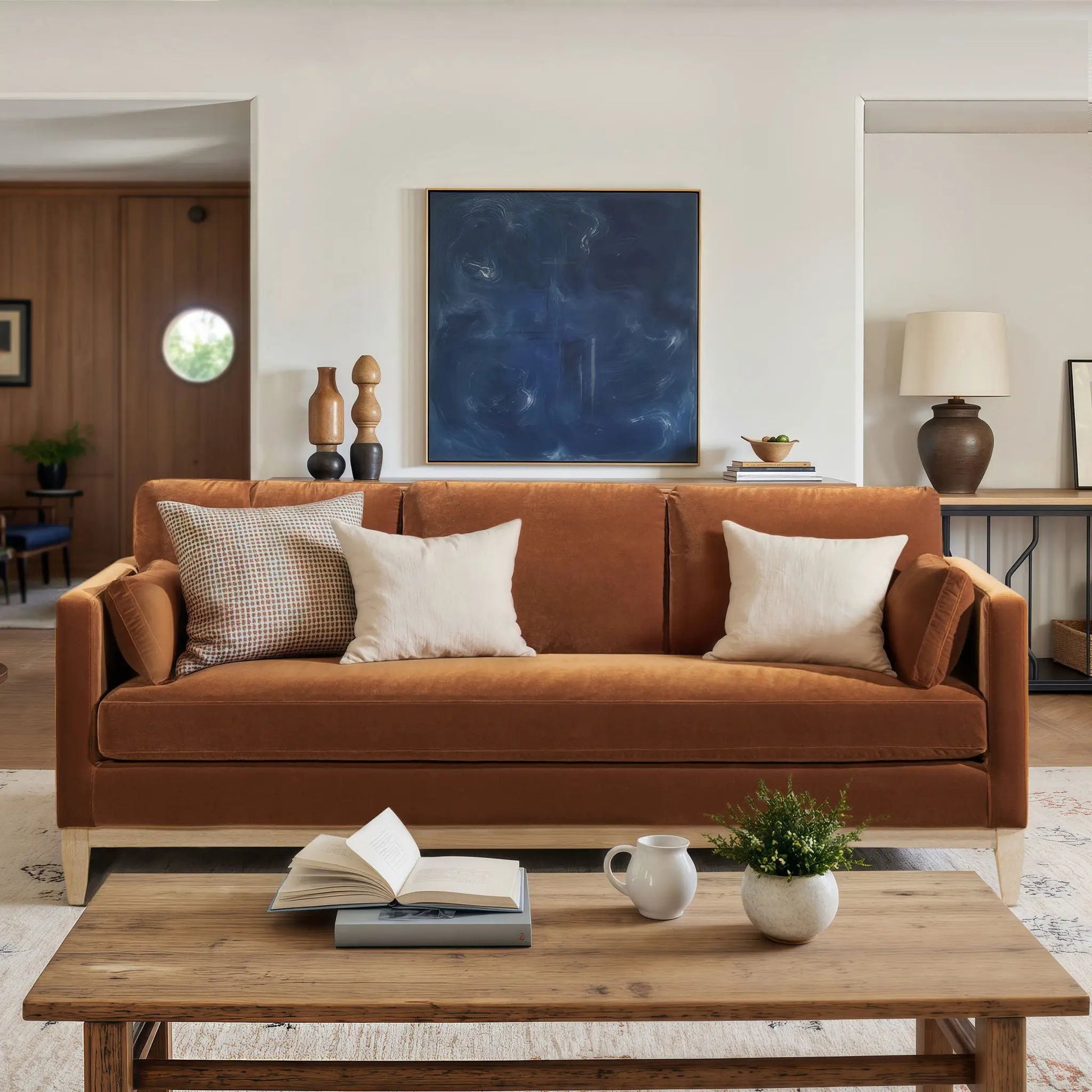 Knox Modern Farmhouse Sofa burnt orange upholstery by Unique Piece Furniture on Tampa Home & Garden Store