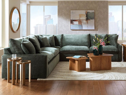 Carriage View 3-Piece Jade stationary sectional with green velvet in a modern living room on Tampa Home & Garden Store