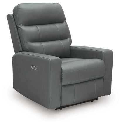 Power recliner Pennacle Pier by Unique Piece Furniture in gray leather with adjustable headrest on Tampa Home & Garden Store