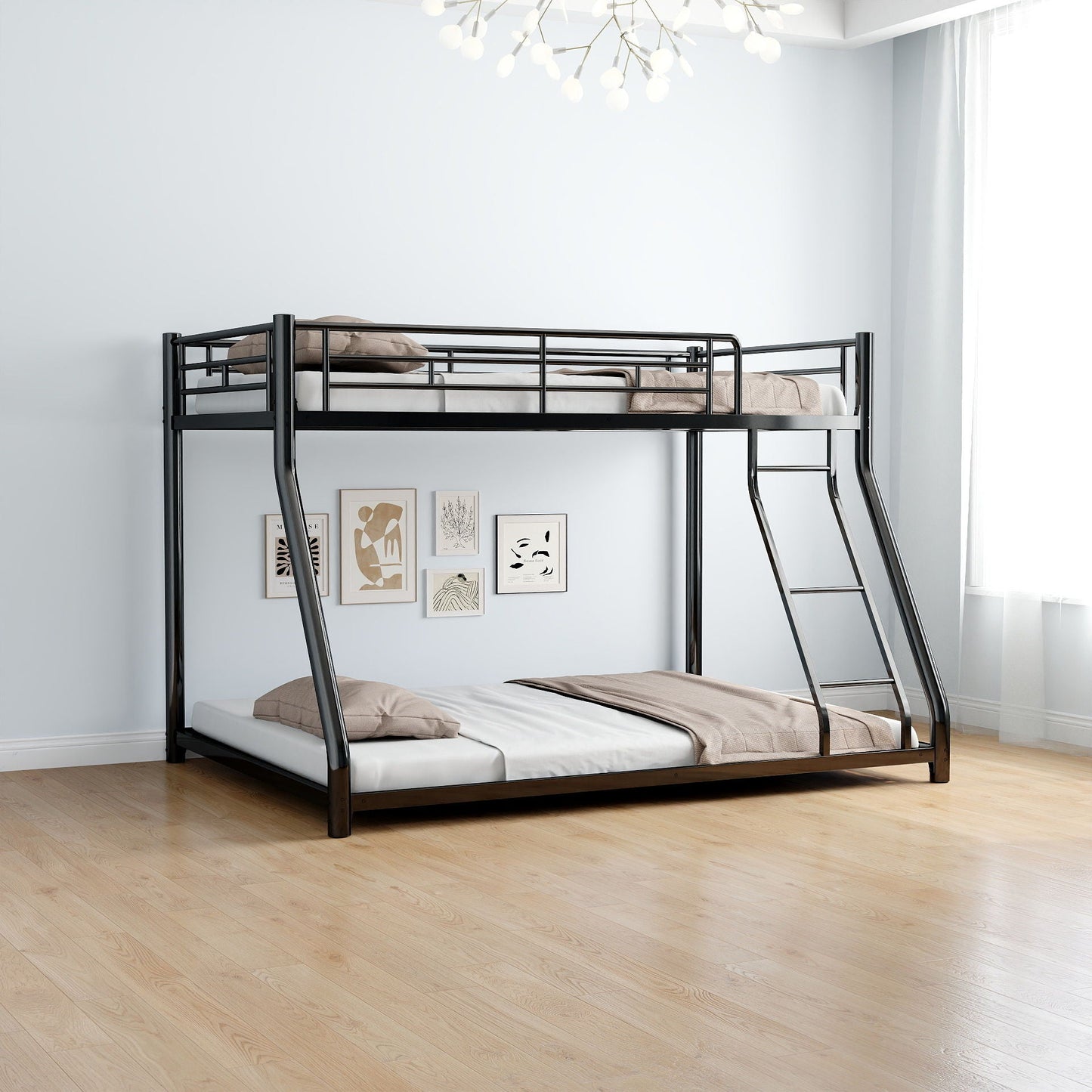 Sturdy Metal Bunk Bed With Ladder and Guardrail