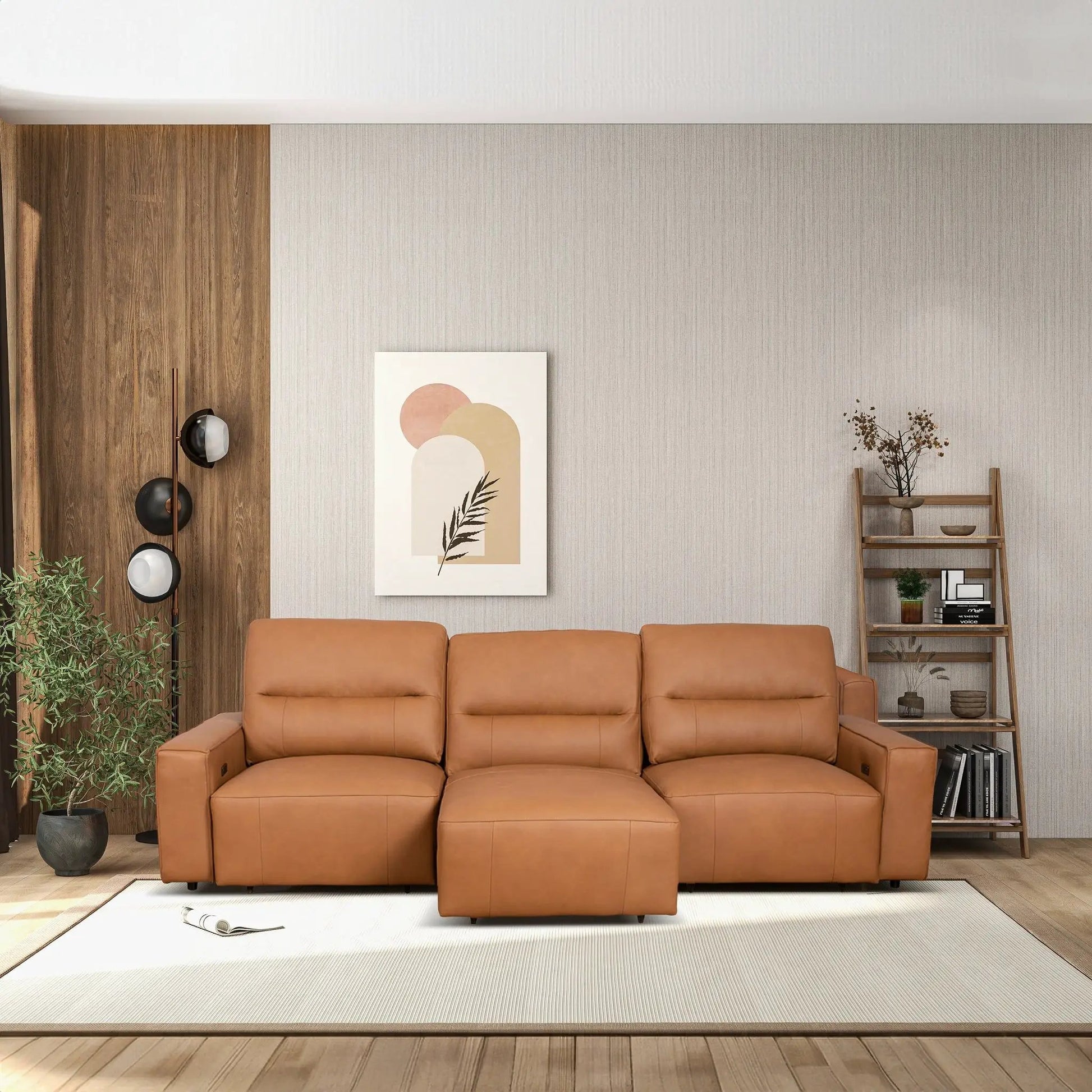 Grant triple power convertible sofa cognac leather reclining sectional by Unique Piece Furniture on Tampa Home & Garden Store