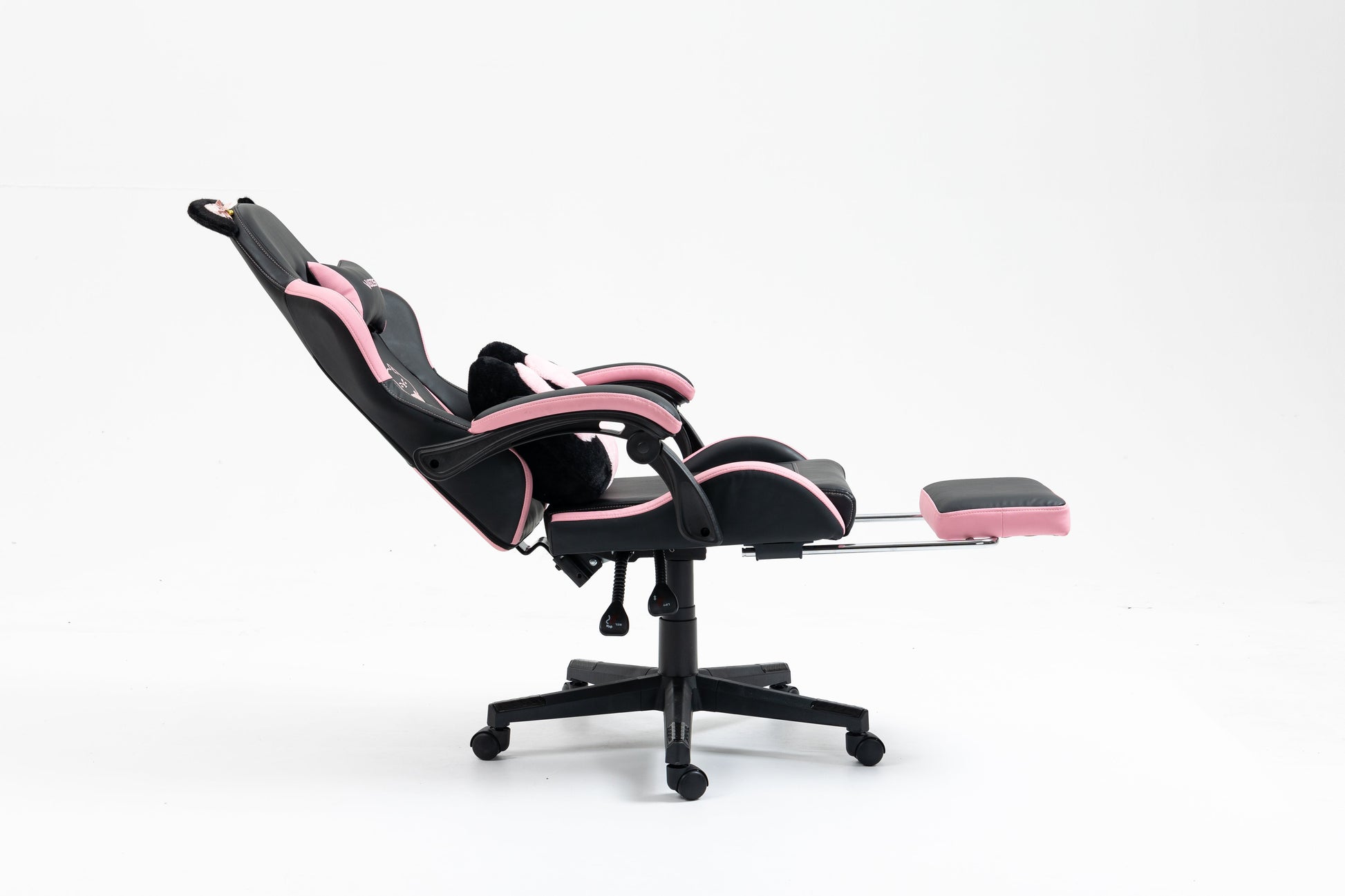 Cute cat gaming chair with paw lumbar cushion, black and pink faux leather HouseOfZazla on Tampa Home & Garden Store