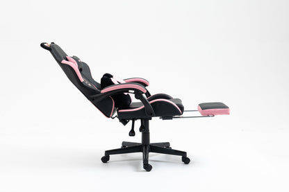 Cute cat gaming chair with paw lumbar cushion, black and pink faux leather HouseOfZazla on Tampa Home & Garden Store