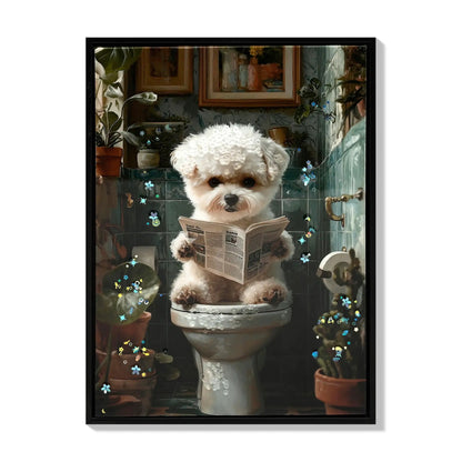 Framed Puppy Wall Art in Indigo and White