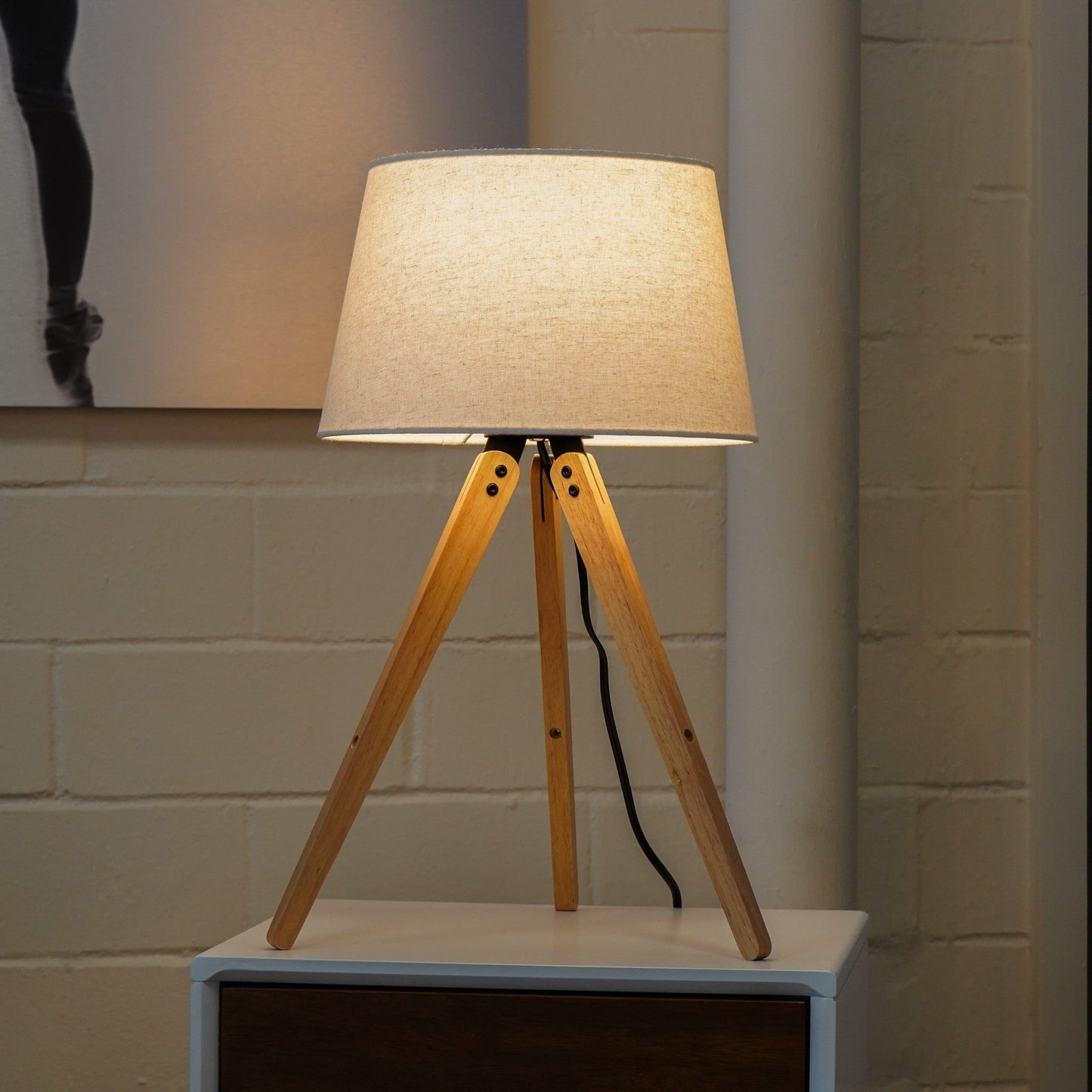 Decorative LED Desk Lamp, 3-Legged natural wood tripod with beige shade HouseOfZazla on Tampa Home & Garden Store