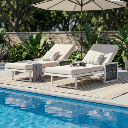 White Iron Outdoor Chaise Lounge and Cushion