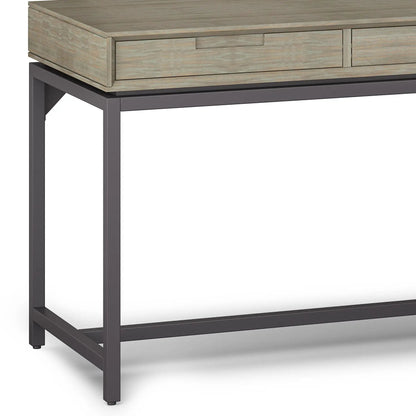 Banting mid-century wide desk handcrafted in weathered wood with gray metal frame and drawers on Tampa Home & Garden Store