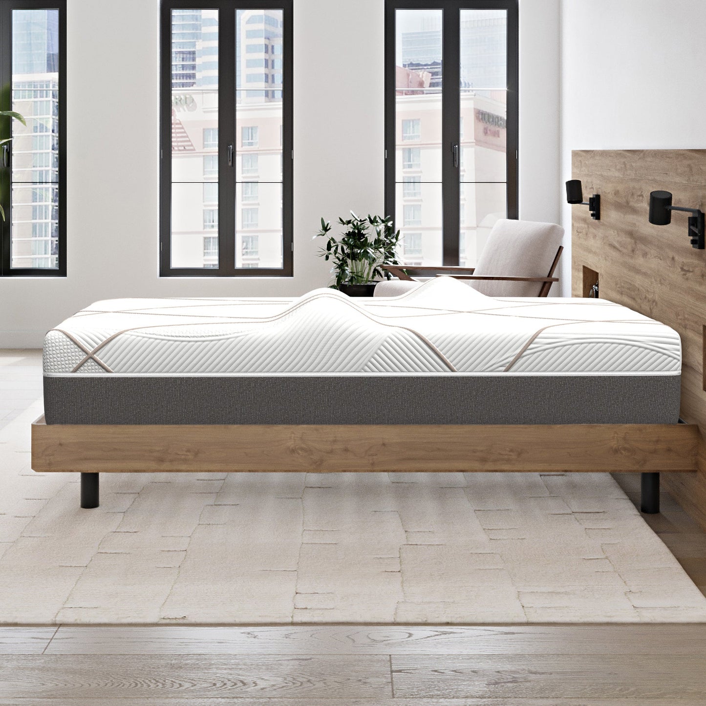 Ghostbed Massage Mattress Hybrid Profile mattress on wood platform bed HouseOfZazla on Tampa Home & Garden Store
