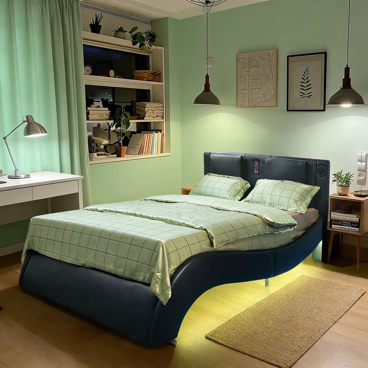 Platform Bed Frame With LED Lighting and Massage