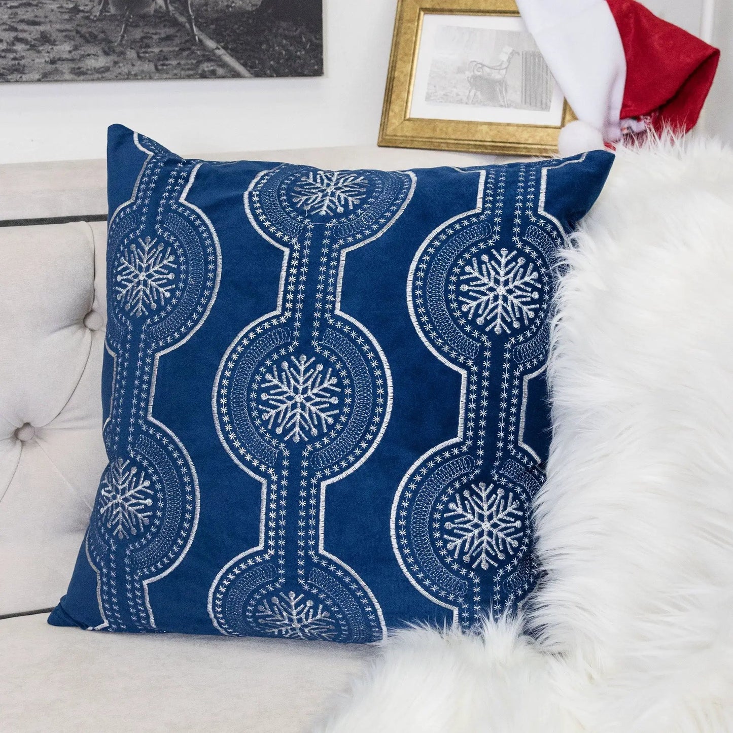 Holiday Throw Pillow Snowflake Embroidery