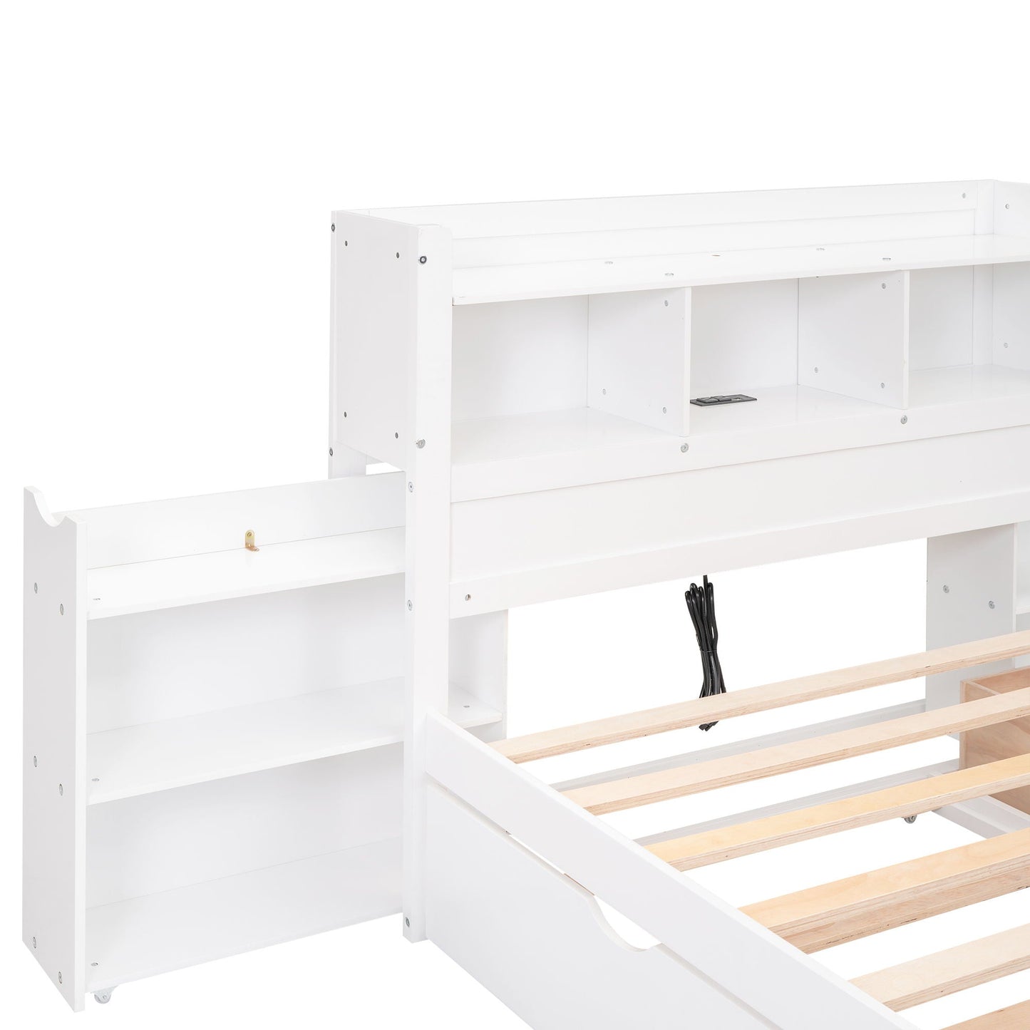 Storage platform bed with pull-out shelves, trundle and 2 drawers, white by HouseOfZazla on Tampa Home & Garden Store