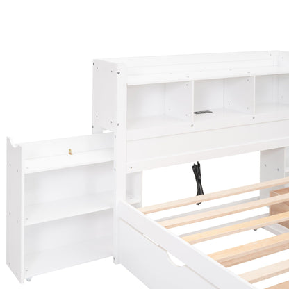 Storage platform bed with pull-out shelves, trundle and 2 drawers, white by HouseOfZazla on Tampa Home & Garden Store