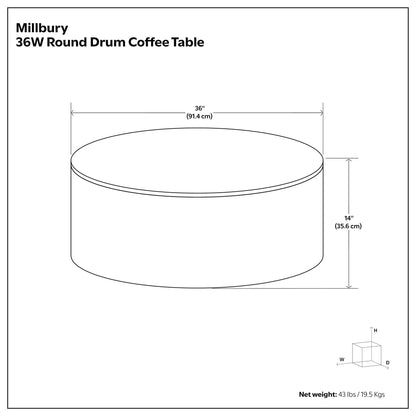 Millbury 36W Round Drum Coffee Table natural wood by Unique Piece Furniture on Tampa Home & Garden Store