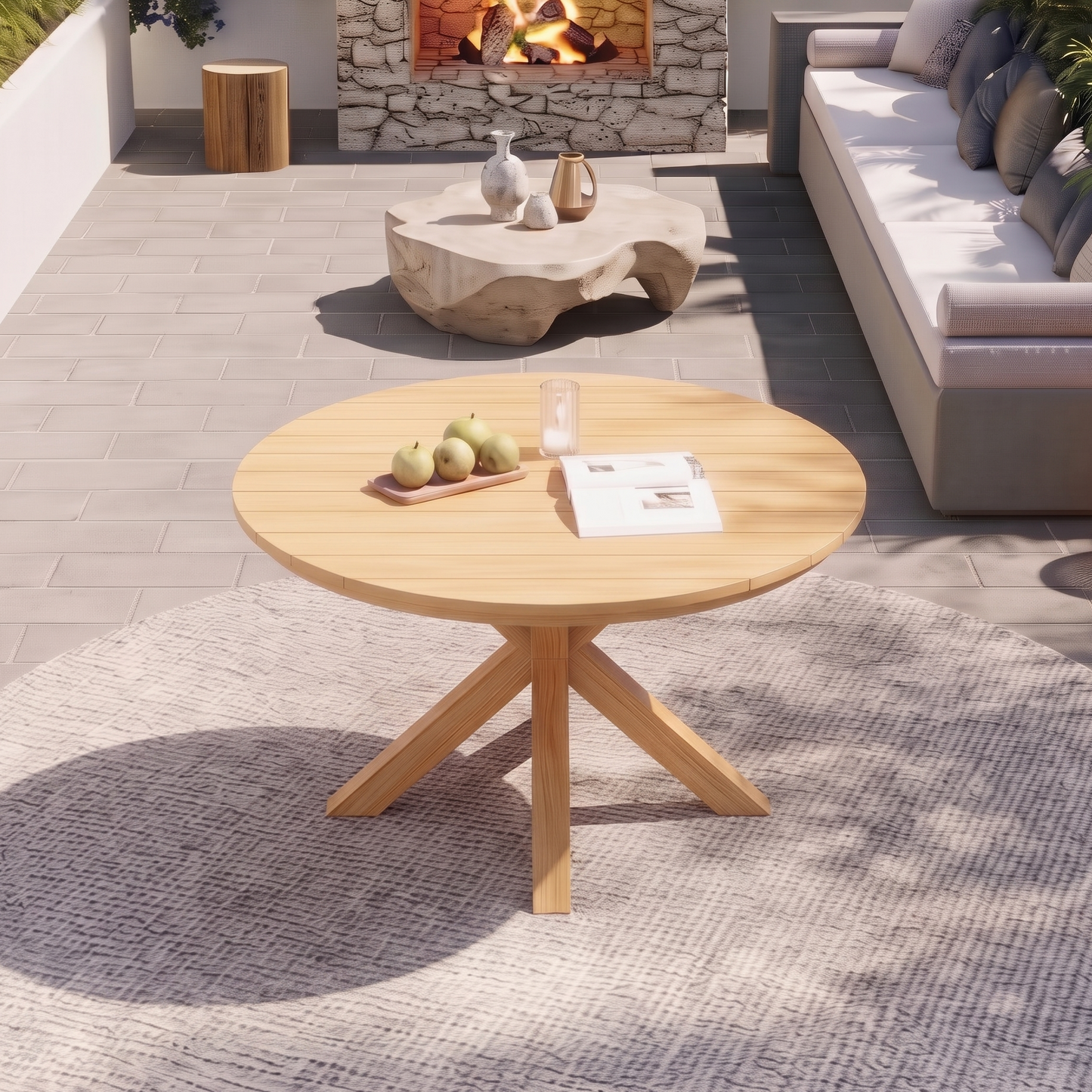 44.5 Inch Round Outdoor and Acacia Dining Table