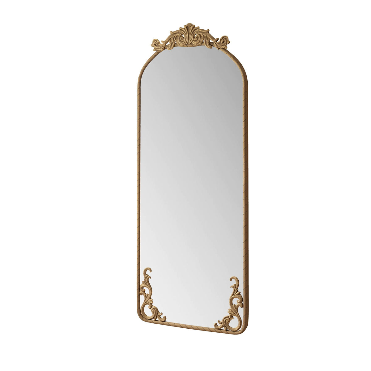 Full body arched mirror with vintage carved applique, bronze finish, 1-piece wall mirror on Tampa Home & Garden Store