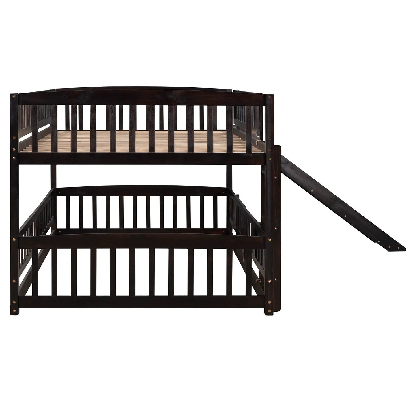 Low Bunk Bed With Slide Fence and Ladder