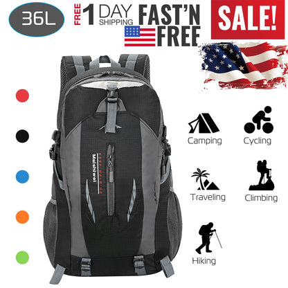 GemGear 36L waterproof hiking backpack in black/grey with front zipper and padded straps on Tampa Home & Garden Store