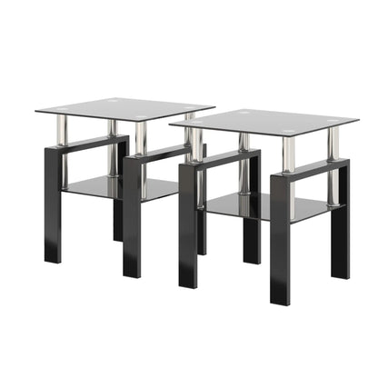 Modern tempered glass end tables set of 2 in black with square clear tops and chrome legs on Tampa Home & Garden Store