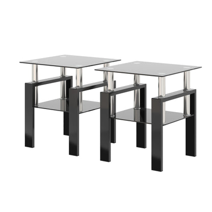 Modern tempered glass tea table set, HouseOfZazla, black metal frame and chrome legs, 2 tables on Tampa Home & Garden Store