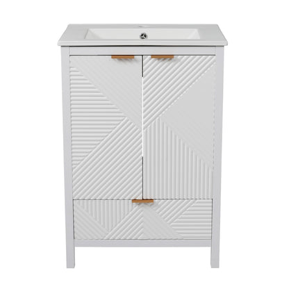 Modern bathroom vanity with sink, white ribbed doors, gold pulls, compact storage HouseOfZazla on Tampa Home & Garden Store