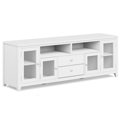 Wide Handcrafted Solid Wood Media Stand And Shelf white finish with glass doors HouseOfZazla on Tampa Home & Garden Store