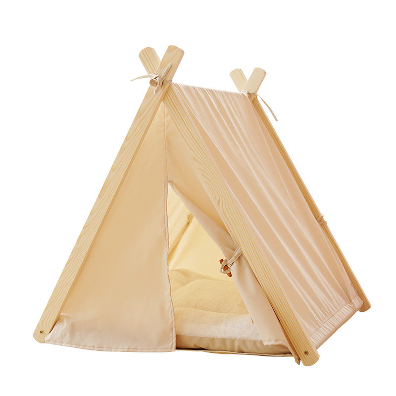 Pet tent beige striped canvas on natural wood frame by Sell My Stuff on Tampa Home & Garden Store