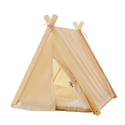 Pet tent beige striped canvas on natural wood frame by Sell My Stuff on Tampa Home & Garden Store