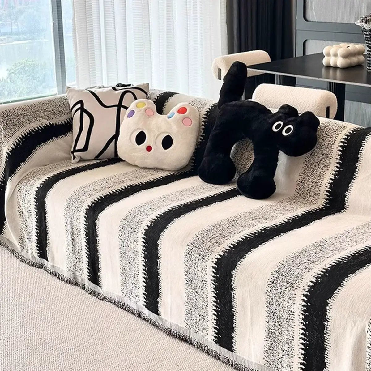 Sofa slipcover black-and-white striped, non-slip, durable fabric FLIPSTYLEZLLC on Tampa Home & Garden Store