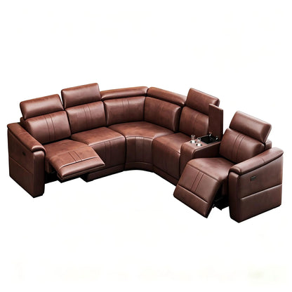 6pc modular sectional sofa dark brown leather with 2 cup holders and adjustable recliners on Tampa Home & Garden Store