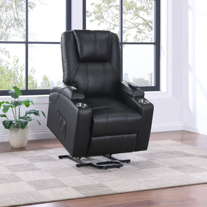 Macklin power lift massage recliner black leather with heat dual cupholders remote on Tampa Home & Garden Store