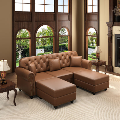 Upholstered Sofa with Nailhead and Ottoman