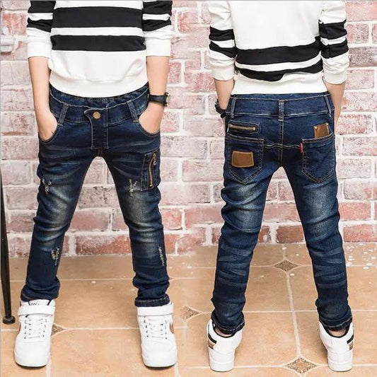 Boys' Korean style denim jeans loose pants, dark indigo, distressed, FLIPSTYLEZLLC, two pairs on Tampa Home & Garden Store