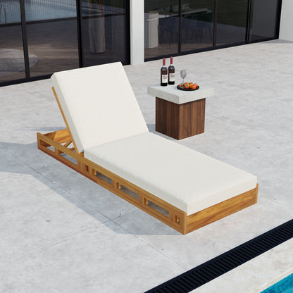 Acacia wood sunloungers with cream cushions, teak frames, adjustable recline, 2 pieces on Tampa Home & Garden Store