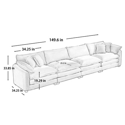 Modern Upholstered 4 Seater Sofa With Pillows