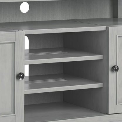 Amherst TV media stand handcrafted by Unique Piece Furniture in gray wood with open shelves on Tampa Home & Garden Store