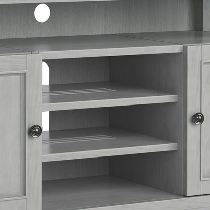 Solid Wood TV Stand with Adjustable Shelves in gray wash with side cabinet doors on Tampa Home & Garden Store