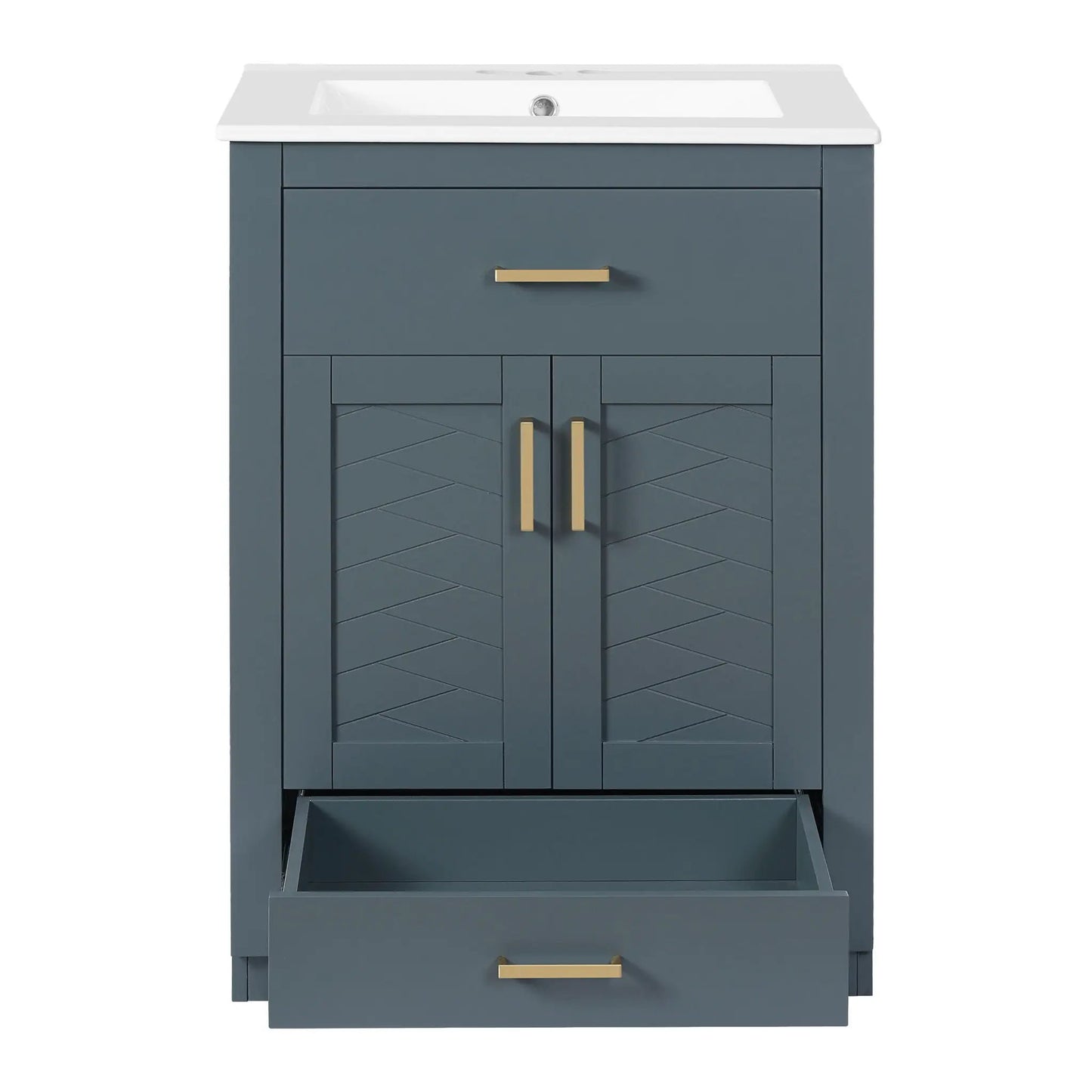 Modern Vanity with Ceramic Sink, Two Door Cabinet