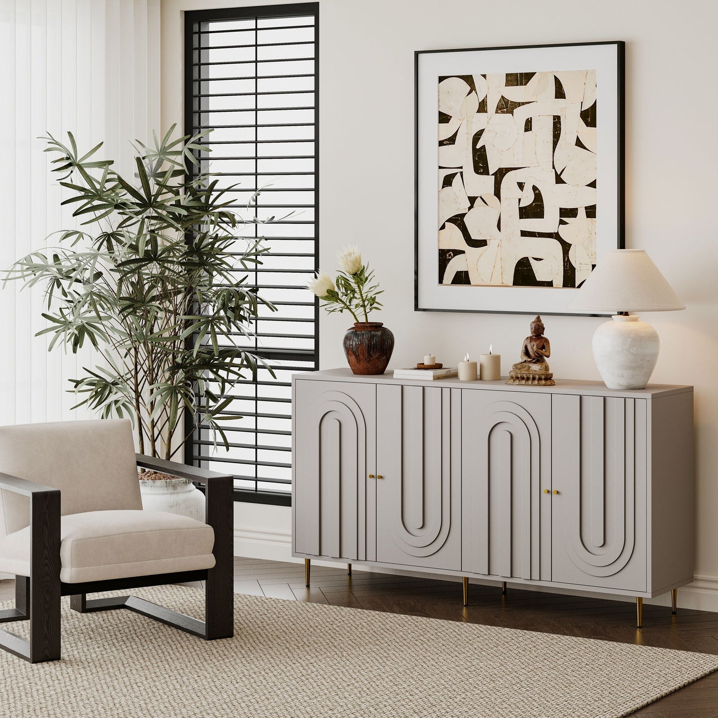 Modern Lacquered Four Door Sideboard for Home