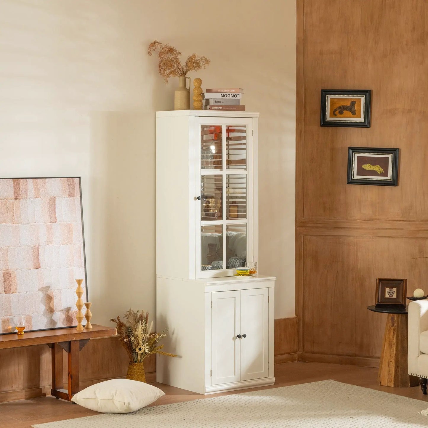Retro Hutch Cabinet With Glass Doors for Home