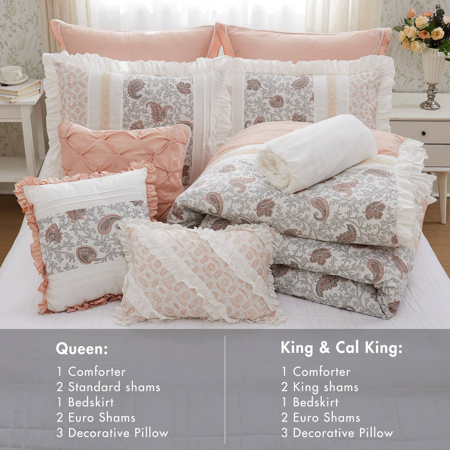 9 Piece Cotton Percale Comforter Set Blush by HouseOfZazla on Tampa Home & Garden Store