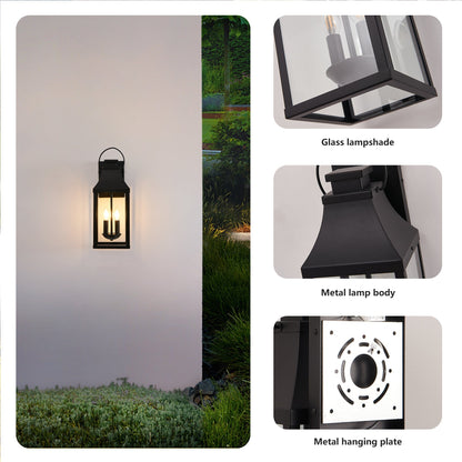 20in Outdoor Wall Light 2-Pack by HouseOfZazla, black metal lantern with glass panels on Tampa Home & Garden Store