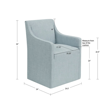 Traditional skirted dining arm chair hidden casters gray beige light blue fabric by HouseOfZazla on Tampa Home & Garden Store