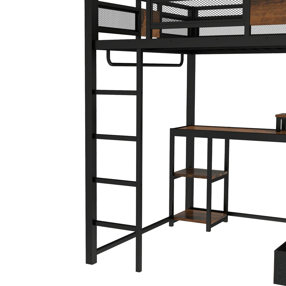 Queen loft bed with desk and storage in black metal frame with wood desk surface by HouseOfZazla on Tampa Home & Garden Store