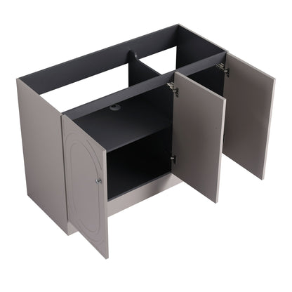 Freestanding bathroom vanity HouseOfZazla, gray finish, dual doors with circular panels on Tampa Home & Garden Store