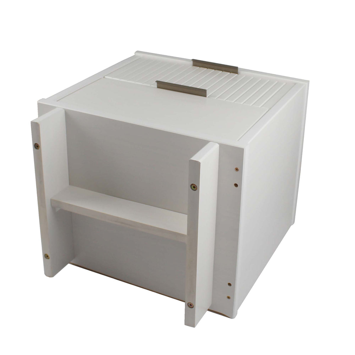 Granville nightstand white solid wood with 2 drawers, grooved top and metal rail accents on Tampa Home & Garden Store