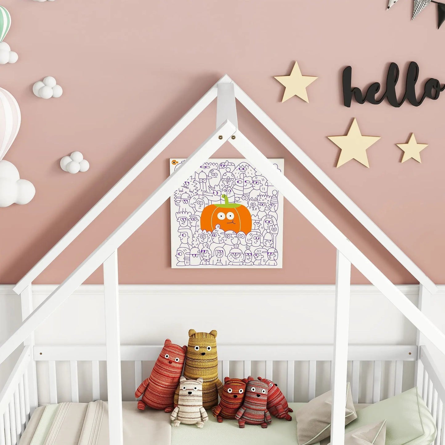 Wood House-Shaped Floor Bed With Fence, Guardrails for toddlers by Unique Piece Furniture in white on Tampa Home & Garden Store