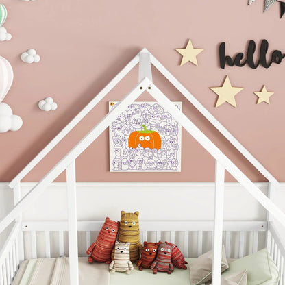 Wood House-Shaped Floor Bed With Fence, Guardrails for toddlers by Unique Piece Furniture in white on Tampa Home & Garden Store